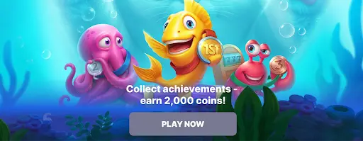 Pez dorado sonriente sosteniendo una medalla de primer lugar junto a un pulpo y un cangrejo felices bajo el agua, celebrando entre burbujas y cofres del tesoro.